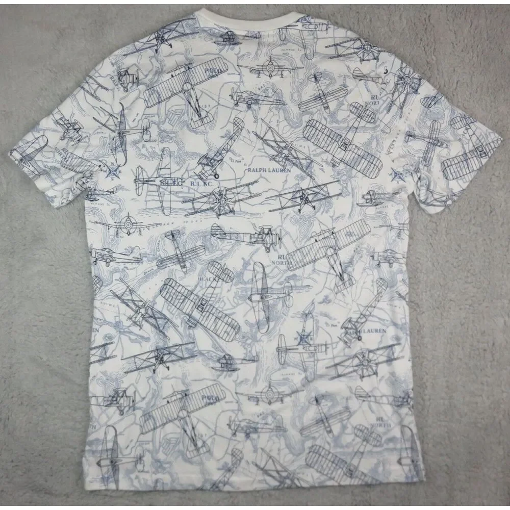 Polo Ralph Lauren Air Plane Shirt Mens XLT Flight Club Map White Blue Cotton New